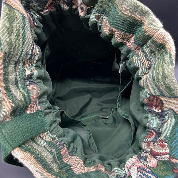 Vintage Tapestry Golf Bucket Bag Handbag Set Green Lady Golfer 1990s Dee Dee - Picture 5 of 16